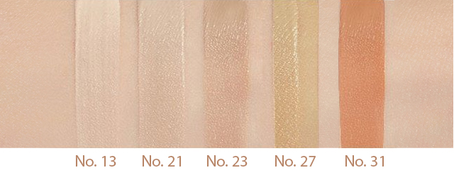 color - 13 bright beige, 21 light beige, 23 natural beige, 27 honey beige, 31 golden beige